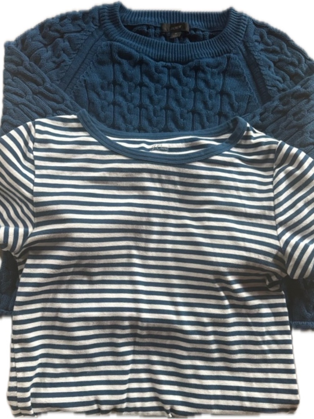 Vintage J. Crew Blue Cable-Knit Sweater with Blue & White Striped Tee